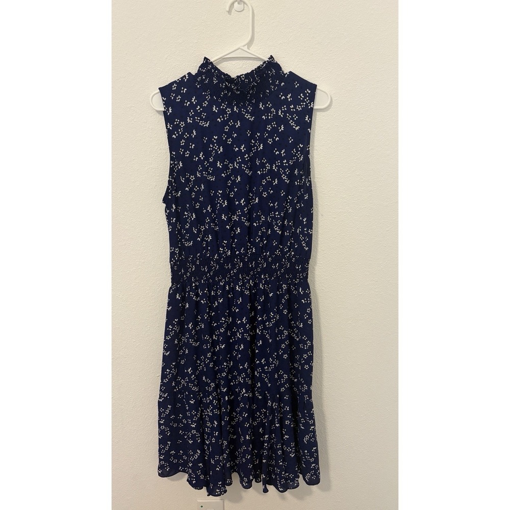 Nanette Lepore Mock Neck Floral Print Dress Cottagecore Size 16 Blue Black - Picture 5 of 5